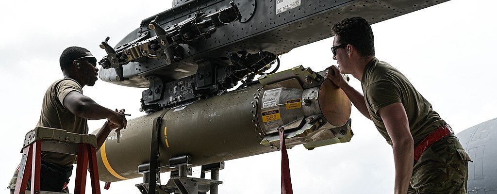 A CBU-105 munition is loaded to a B-52H Stratofortress